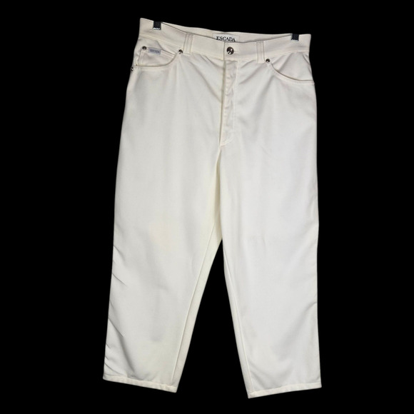 Escada Women's Large Off White Cotton Cropped Pants Size 12 Size 42 Large  #914 - Picture 1 of 9